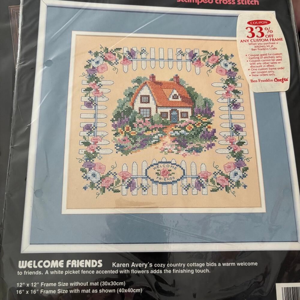 Vintage Dimensions cross stitch Welcome Friends cottagecore granny box f